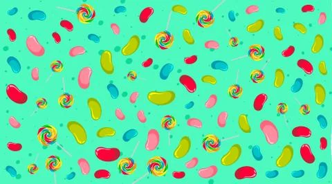 Seamless background pattern with jelly beans and lollipops Illustrazione stock