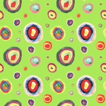 Seamless background pattern on lime green background, with colorful circles Stock Illustration