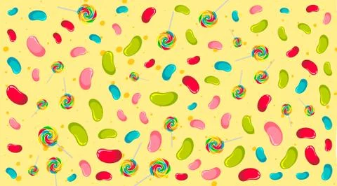 Seamless background pattern with lollipops and jelly beans Illustrazione stock