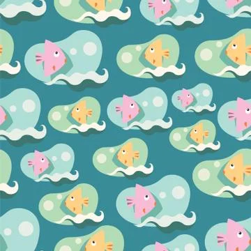 Seamless background pattern with lovely cartoon fishes Stock Illustration