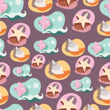 Seamless background pattern with lovely cartoon fishes Stock Illustration