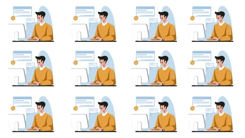 Seamless background pattern of a man character working with computer in 4k video Stock Footage 146207399