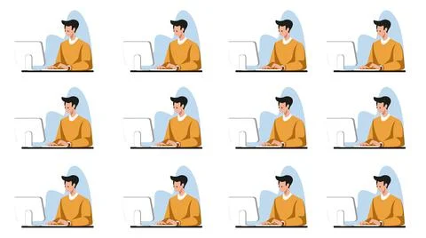 Seamless background pattern of a man character working with computer Stockillustratie