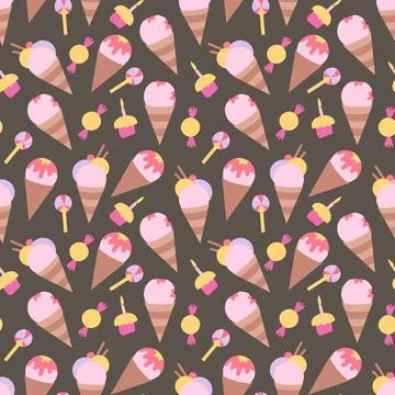 Seamless background pattern with many different colored and isolated sweets l Stock-Illustration