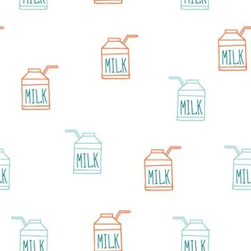 Seamless background pattern with milk carton Cute sketch style Stock Illustration