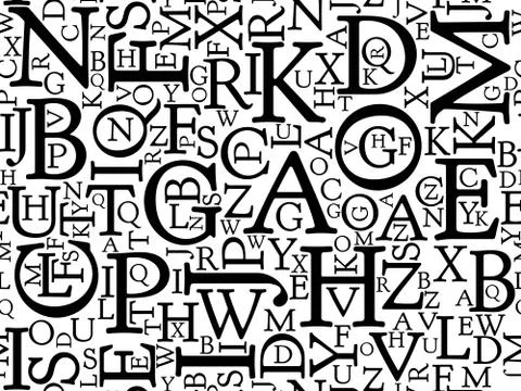 Seamless background pattern mosaic of black letters on white background 스톡 일러스트