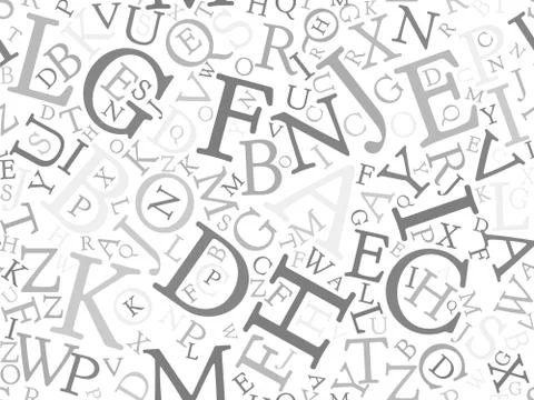 Seamless background pattern mosaic of grey letters on white background Stock Illustration
