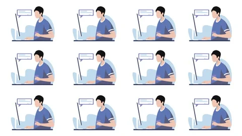 Seamless background pattern of office worker character with computer and having Stock Footage 146207521