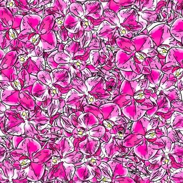 Seamless background pattern of orchid flowers Stock Illustration
