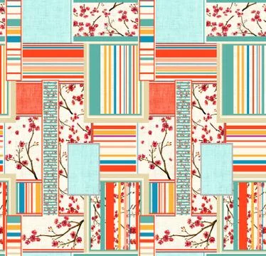 Seamless background pattern. Patchwork pattern with light colors lines with flow Stock Illustration