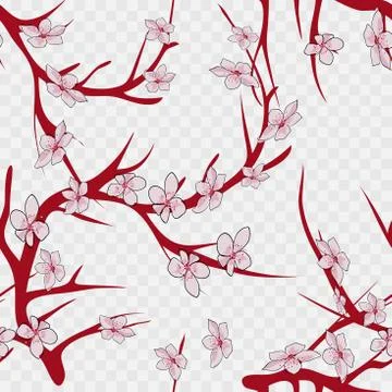 Seamless background pattern of pink Sakura blossom or Japanese flowering cher Stock Illustration