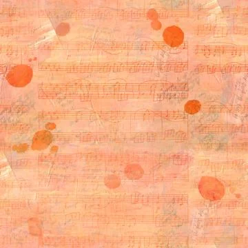 Seamless background pattern with sheet music and faded texts Illustrazione stock