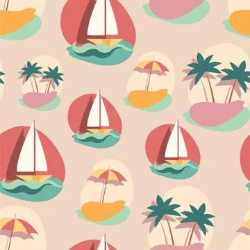 Seamless background pattern with summer elements. Retro, vintage style. Stock Illustration