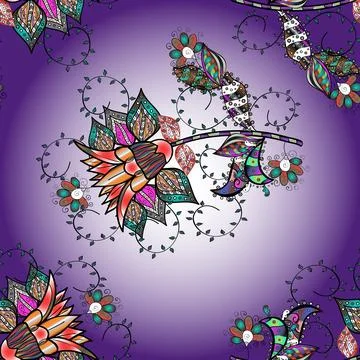 Seamless background pattern. Vector illustration. Wild flowers with leaves on ne Stock Illustration