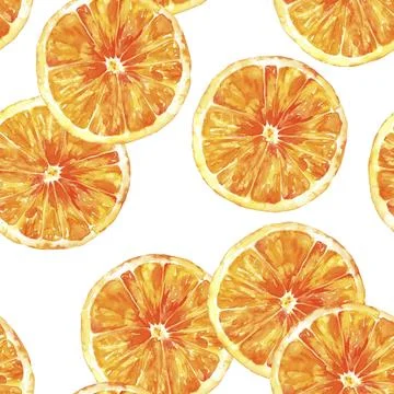 A seamless background pattern with vibrant hand drawn watercolour orages, Stock Photos