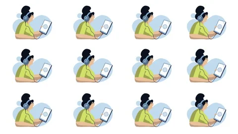 Seamless background pattern of a woman character working with tablet in 4k video 库存影片 146207394