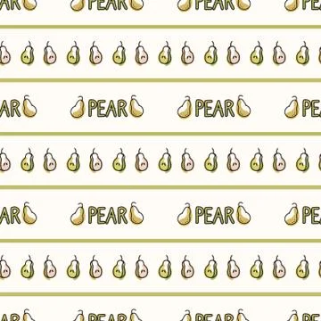 Seamless background pear text stripe. Gender neutral kid food pattern. Simple Stock Illustration