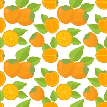 Seamless background with persimmon. Vector bright ripe persimmon fruits with Stock Illustration