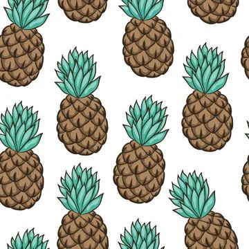 Seamless background with pineapple on white. design for holiday greeting card Stock Illustration