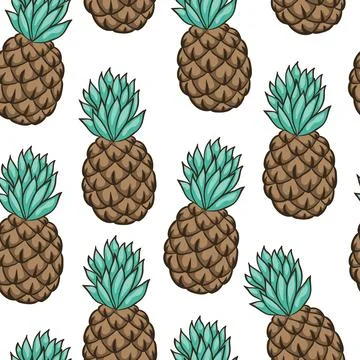 Seamless background with pineapple on white. design for holiday greeting ca.. Stock Illustration