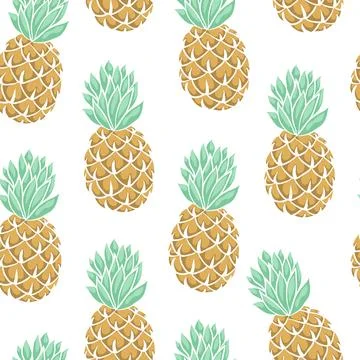 Seamless background with pineapple on white. design for holiday greeting ca.. Stock Illustration