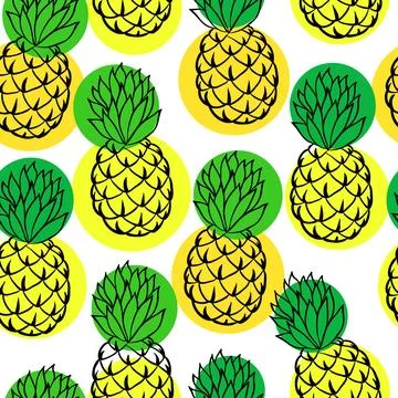 Seamless background with pineapple on white. design for holiday greeting ca.. Stock Illustration