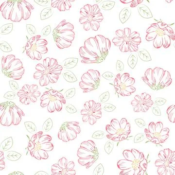 Seamless background with pink flowers. Vector. Delicate transparent repeating Stock Illustration