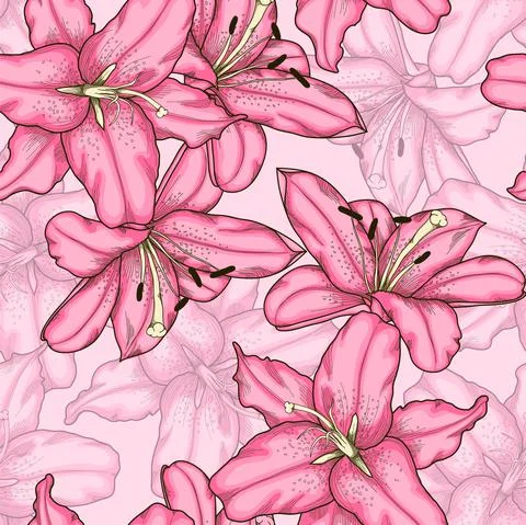 Seamless background with pink lily. Stock Illustration