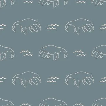 Seamless background Plesiosaurus dinosaur with wave gender neutral baby pattern Stock Illustration