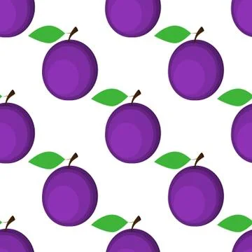 Seamless background, plum on white background. Stock Illustration