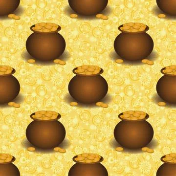 Seamless background, pots with gold Stock Illustration