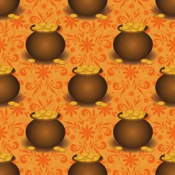 Seamless background, pots with gold Stock Illustration