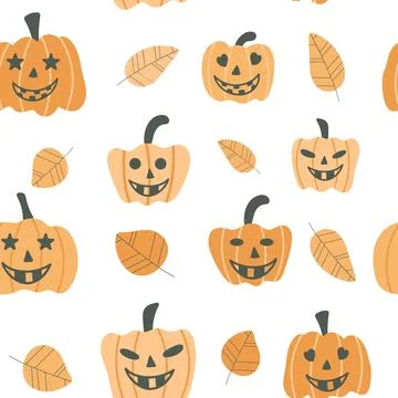 Seamless background with pumpkin faces for Halloween. Stock Illustration