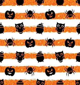 Seamless Background with Pumpkin, Spider, Pot, Owl Illustrazione stock