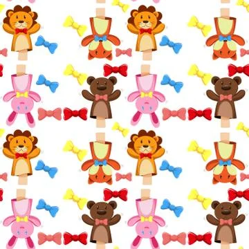 Seamless background with puppets and bows Stock Illustration