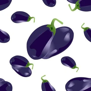 Seamless background from purple eggplants. Vector illustration isolated on white Stock Illustration
