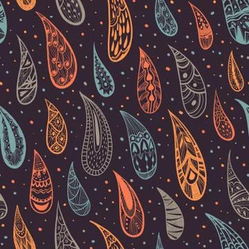 Seamless background, rain drops isolated on dark background. Ornamental drops Stock Illustration
