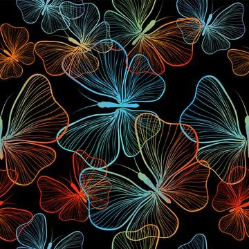 Seamless background rainbow butterflies. Vector illustration Stock Illustration