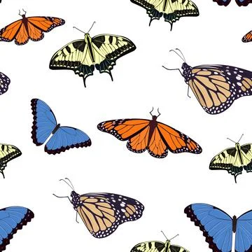 Seamless background with realistic butterflies. Vector. Butterflies of different Stock Illustration