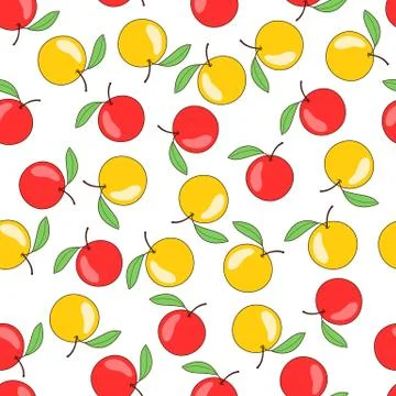 Seamless background with red and yellow apples and leaves. Vector illustratio 스톡 일러스트
