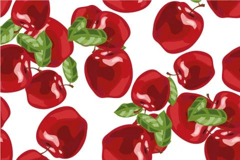 Seamless background with red apples and leaves. Vector illustration Stock Illustration