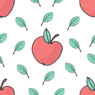 Seamless background with red apples and leaves. Vector illustration. Stock Illustration