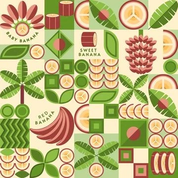 Seamless background with red bananas Stock Illustration