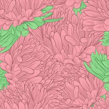 Seamless background with red flowers aster Stock Illustration
