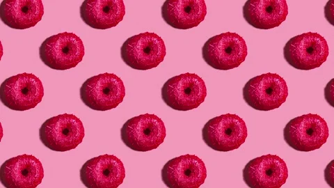 Seamless background with red raspberry donut. Stock Footage 168222901