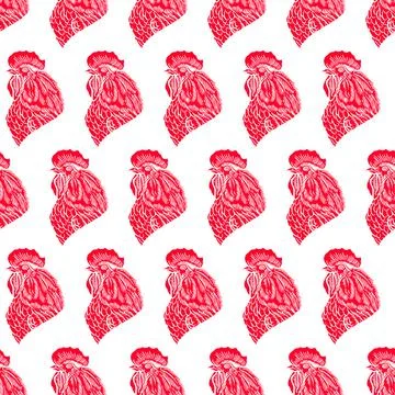 Seamless background of red roosters Stock-Illustration