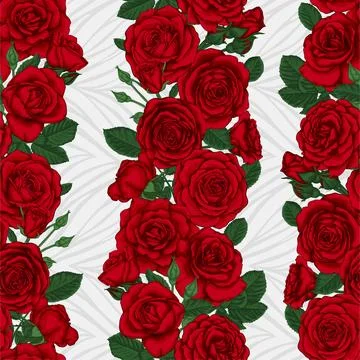 Seamless background with red roses, buds and leaves 스톡 일러스트