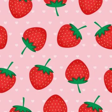 Seamless background with red strawberries. Vector strawberry pattern on pink  Stock Illustration