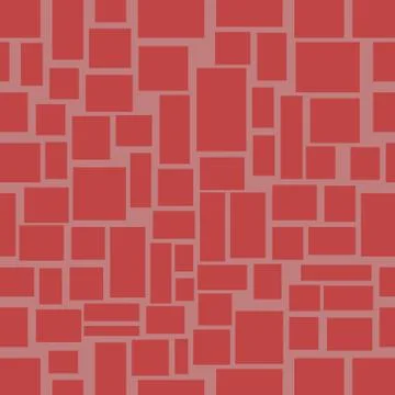 Seamless background with red uneven rectangle mosaic shapes, red stone wall.. Stock Illustration