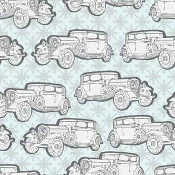 Seamless background with retro car Stock Illustration